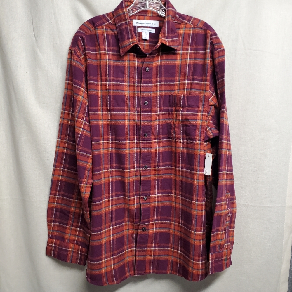 Amazon Essentials Women's Flannel Button Down Shirt - Purple and Orange